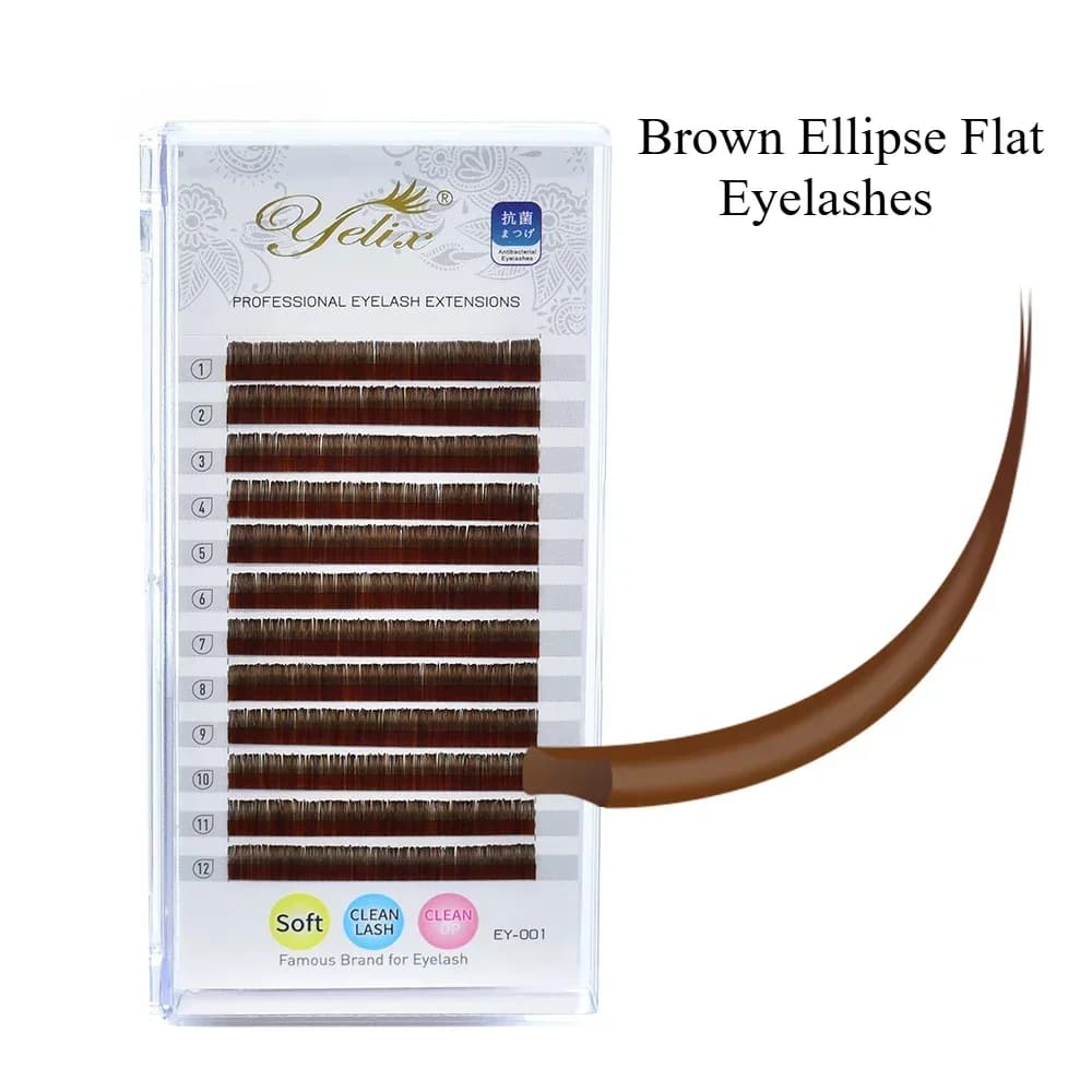 Brown Ellipse Flat Split-Tip Вії B/C/D Curl 12 рядів