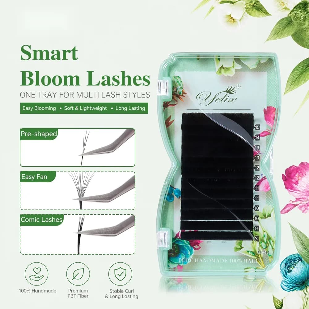 Готові об'ємні пучки Smart Bloom W-форми для нарощування вій