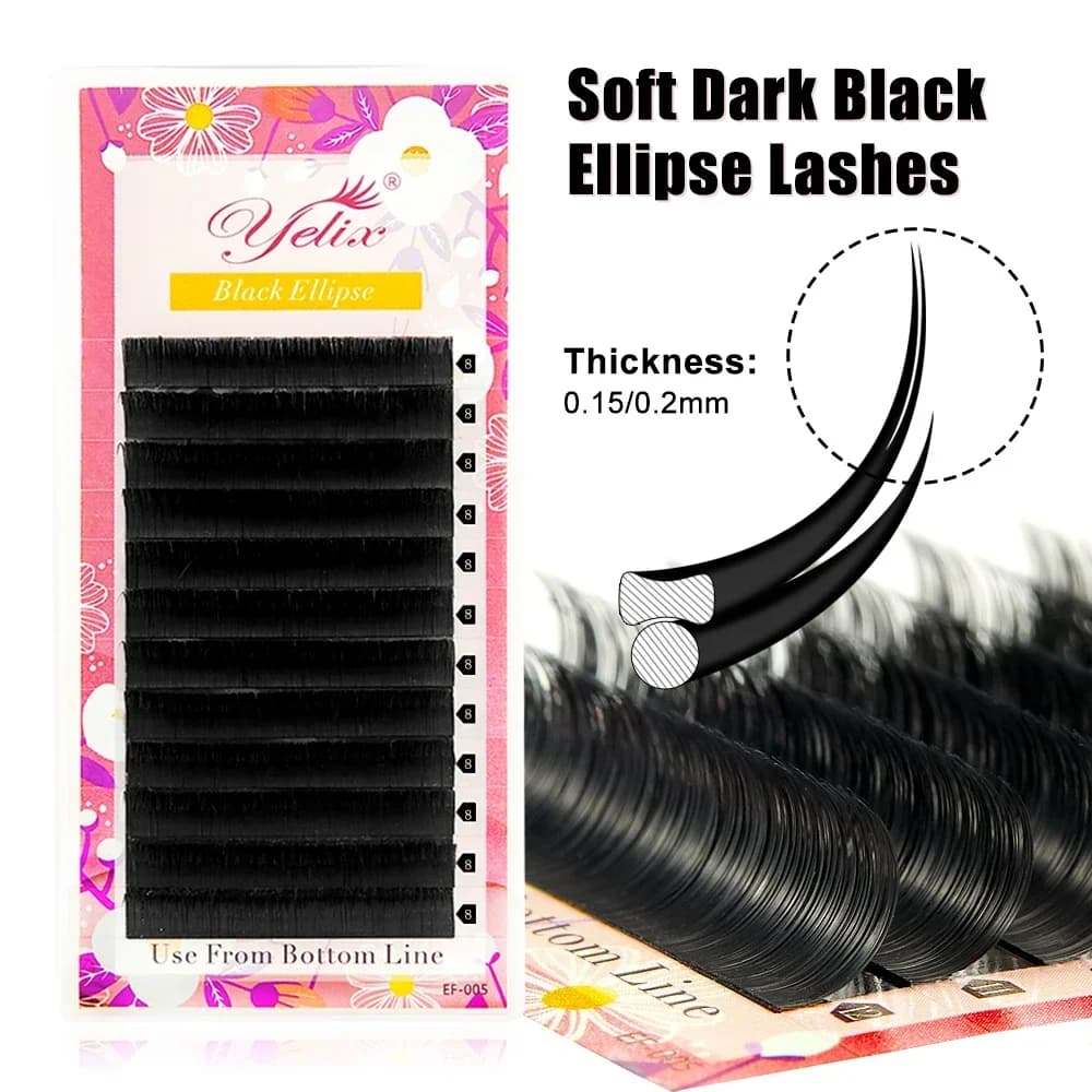 Плоскі вії з розщепленими кінчиками Ellipse Flat Split Tip, 6-19 мм, 0.15-0.2 мм